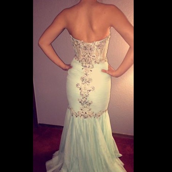 Coya Collection Mint  Sheer Mermaid Prom Dress - Picture 2 of 2
